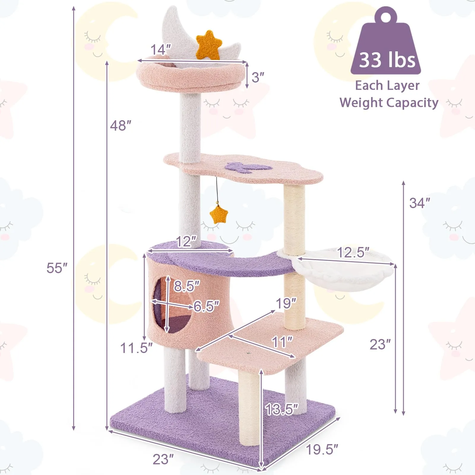 Tangkula Cat Tree Tower, 55 Inch Multi-level Cat Tower with Cat Condo, Sisal Scratching Posts