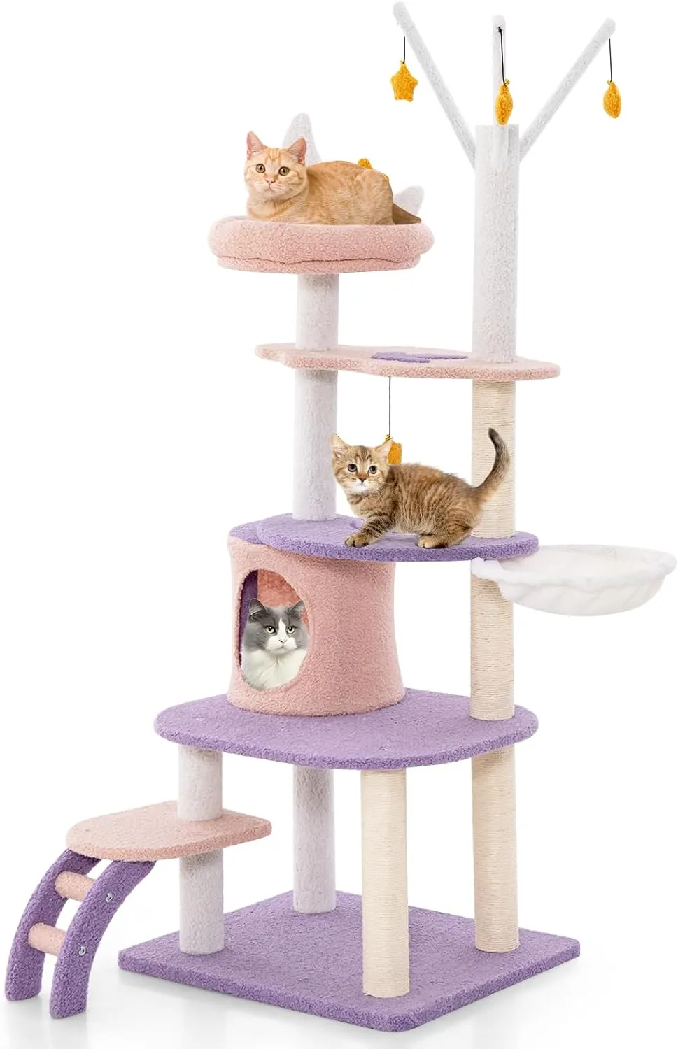 Tangkula Cat Tree Tower, 55 Inch Multi-level Cat Tower with Cat Condo, Sisal Scratching Posts