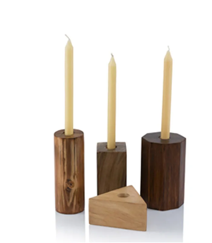 Teak Geometry Candleholders