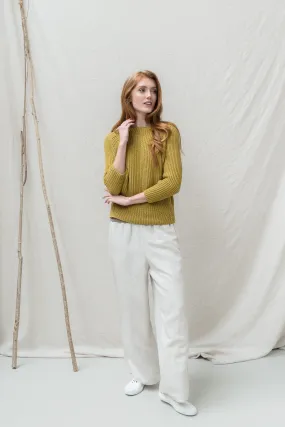 The Claife Organic Cotton Fisherman Rib Sweater in Old Gold