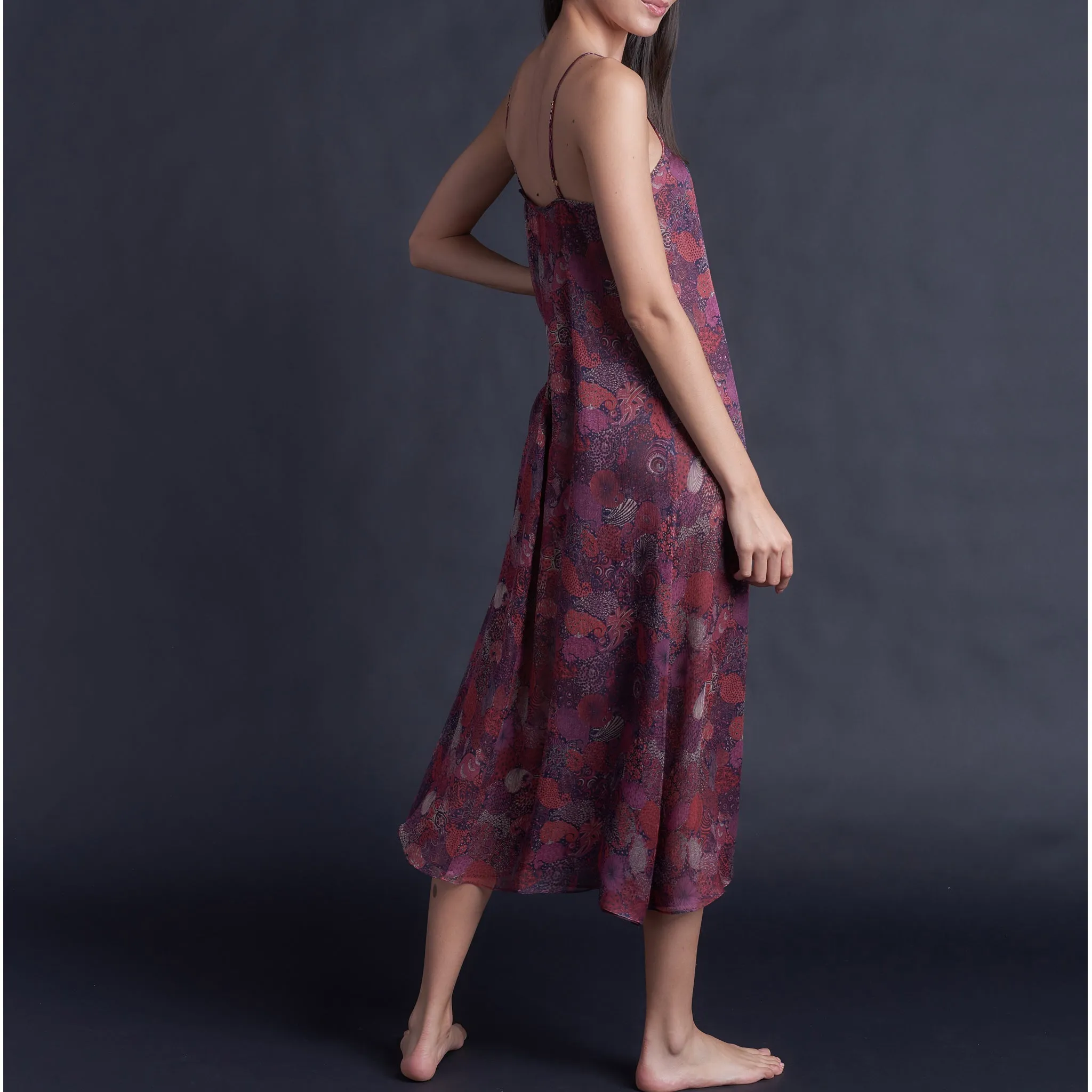 Thea Paneled Slip Dress in Liberty Silk Chiffon Midnight