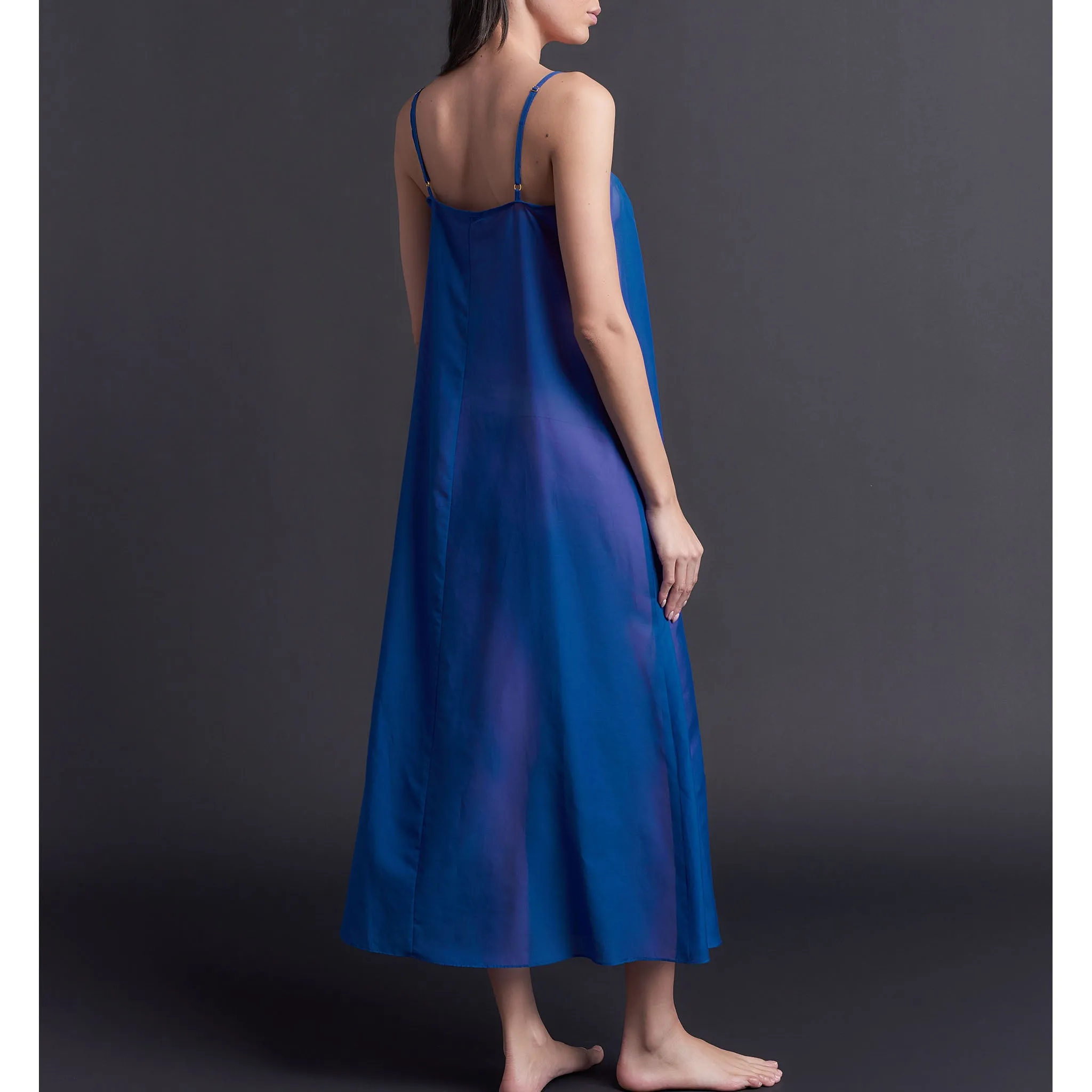 Thea Paneled Slip Dress in Tanzanite Silk Cotton Voile