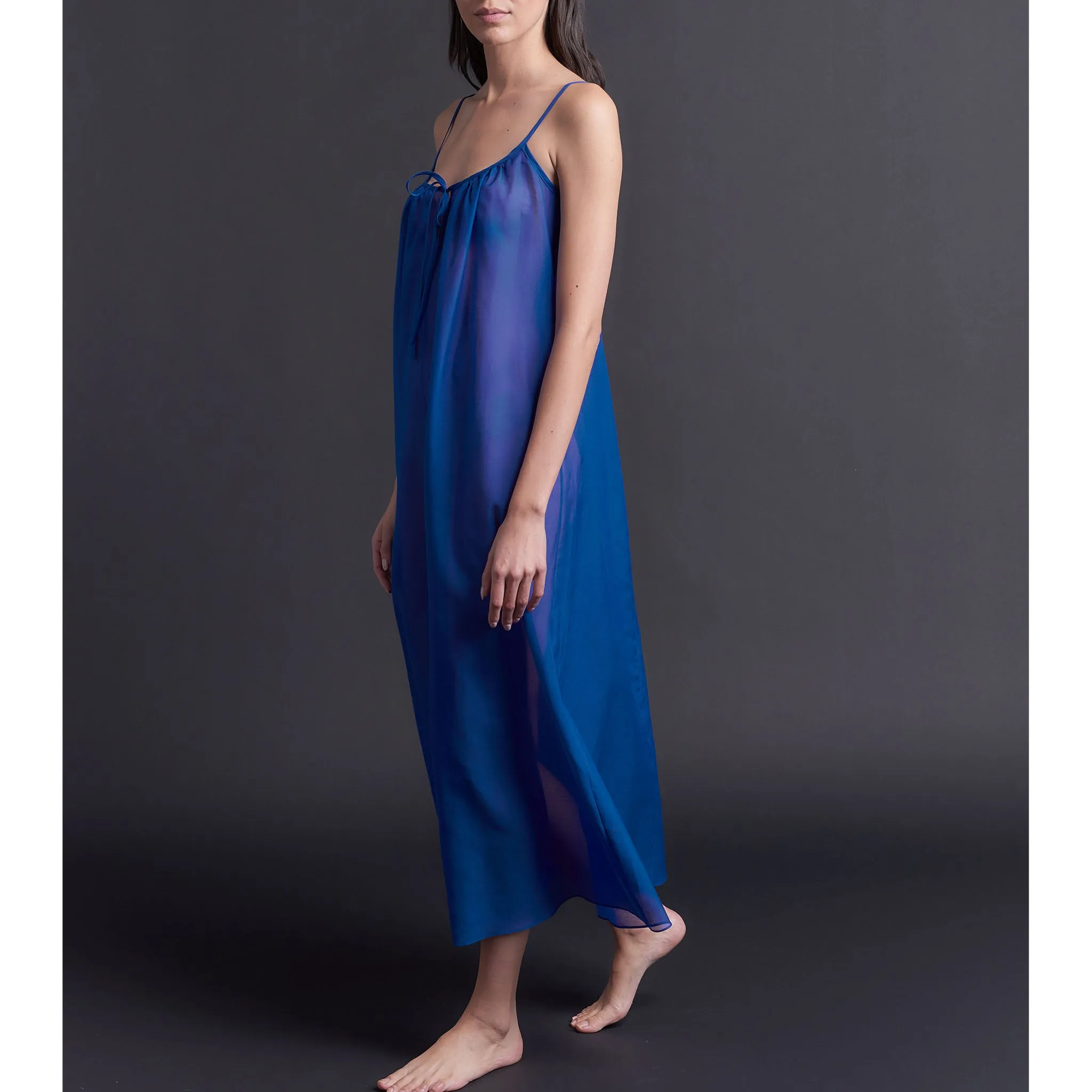 Thea Paneled Slip Dress in Tanzanite Silk Cotton Voile