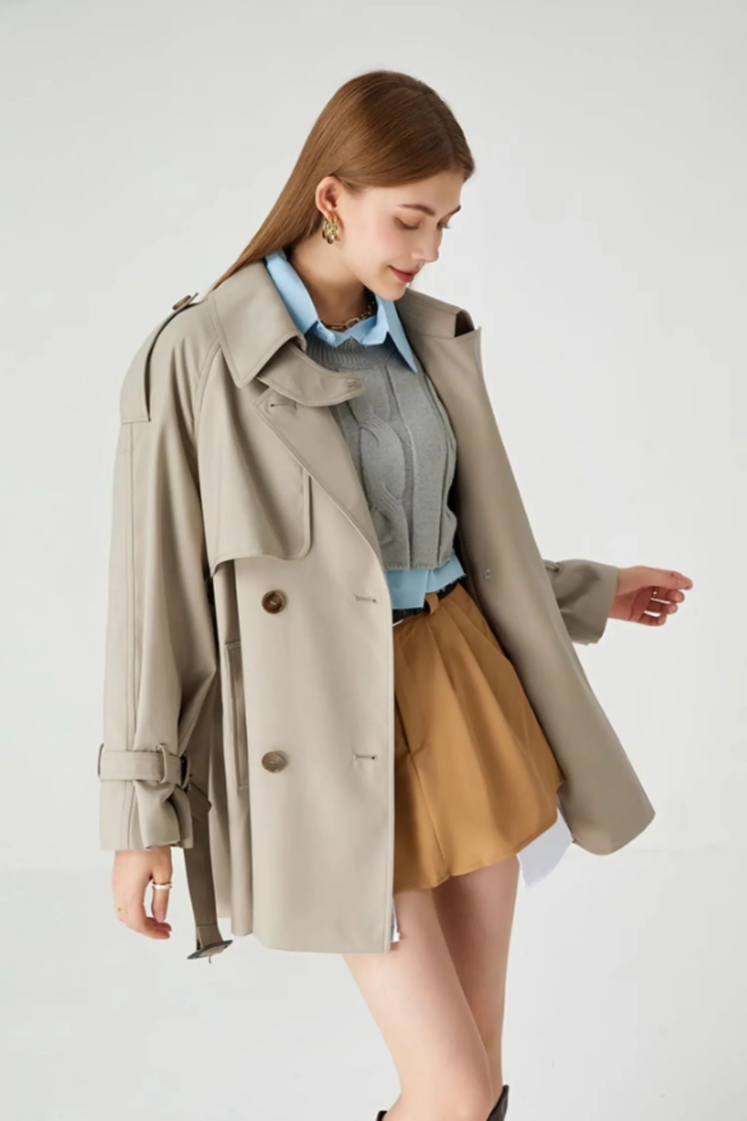 Tie belt autumn trench coat women 5371