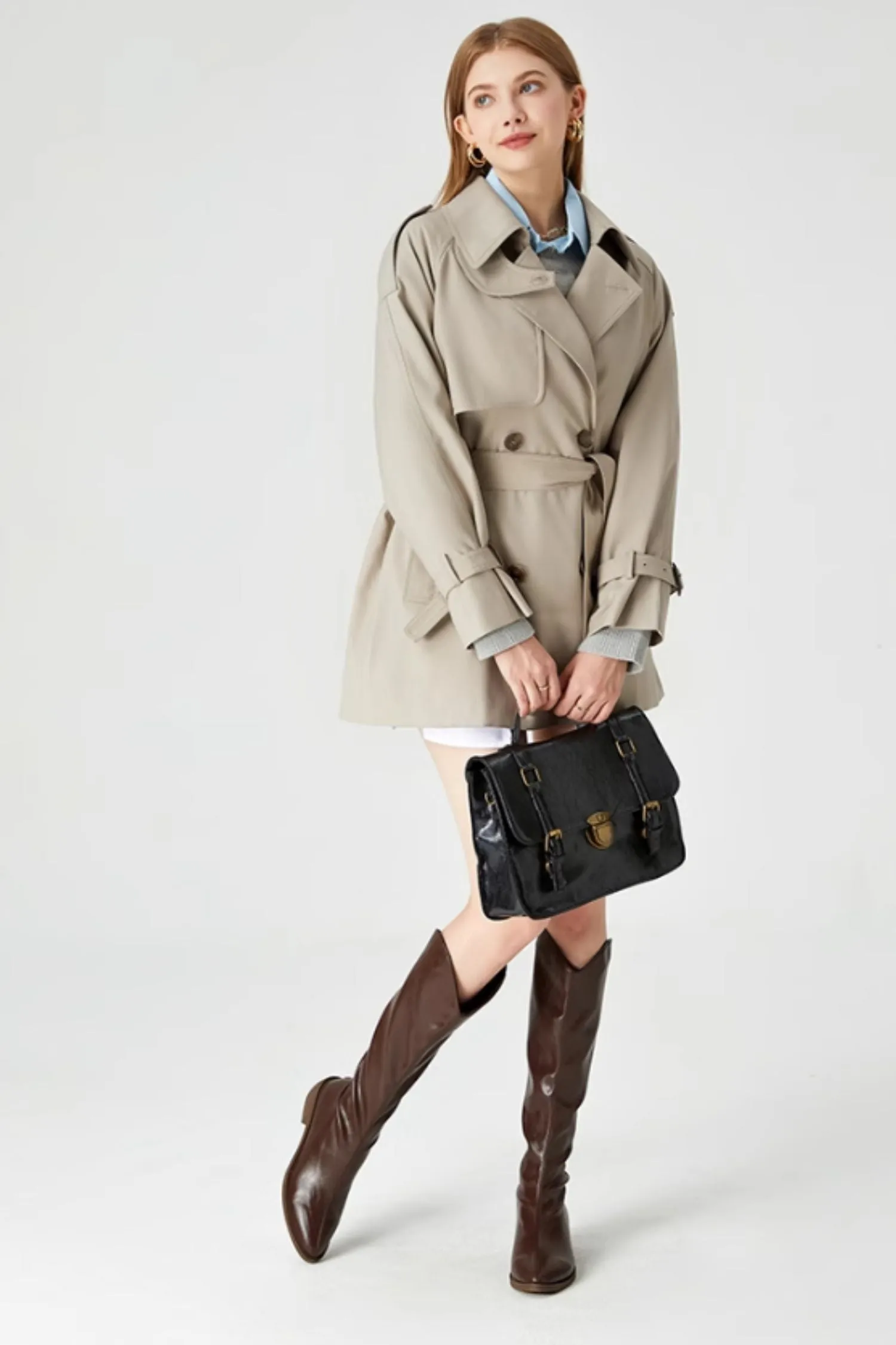 Tie belt autumn trench coat women 5371