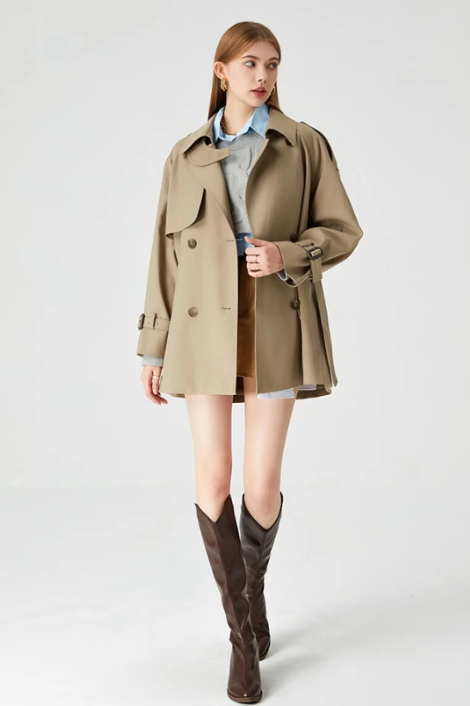 Tie belt autumn trench coat women 5371