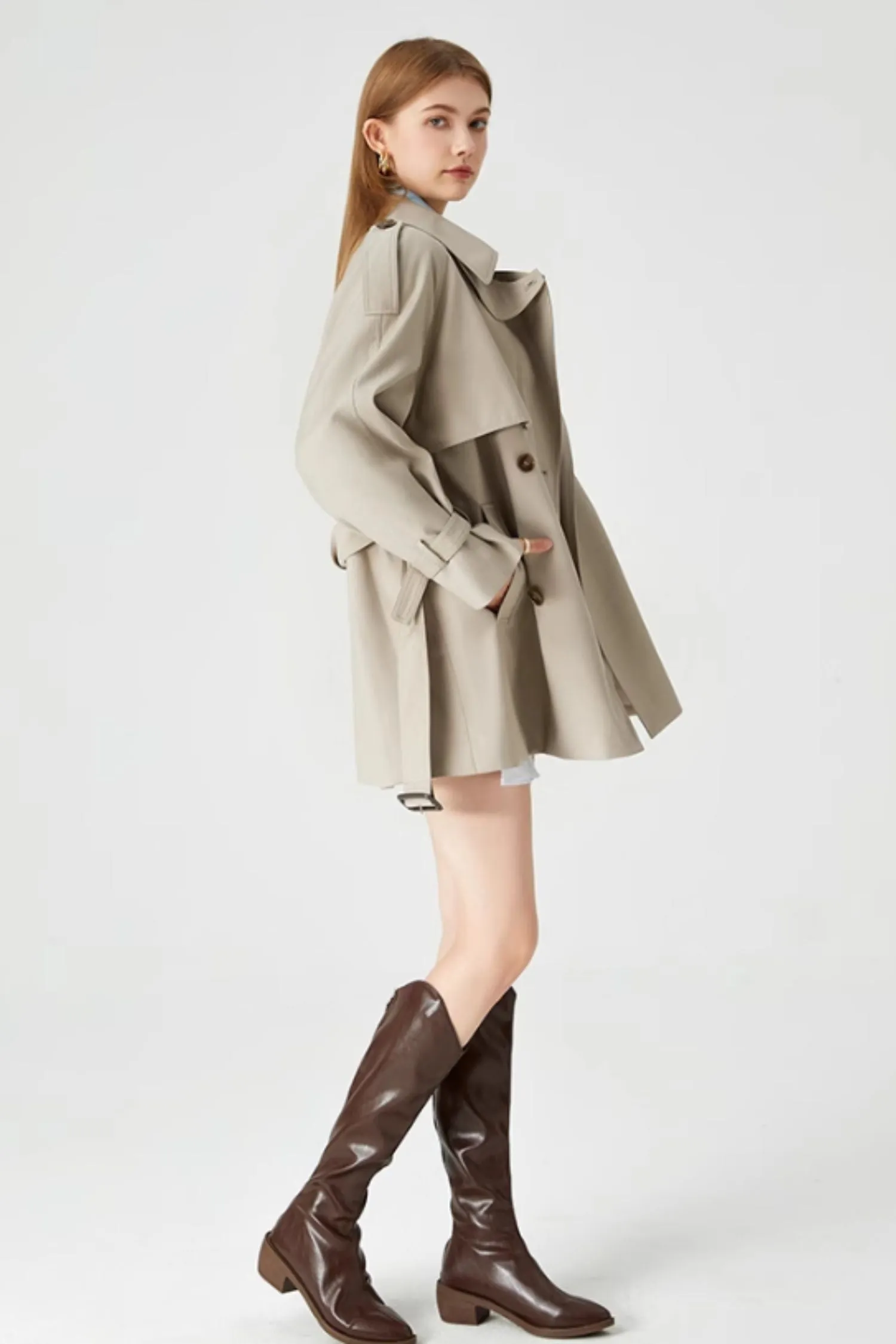 Tie belt autumn trench coat women 5371