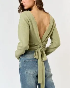 Tie Me Down Cropped Sweater with Open Back Tie (Assorted Colors)