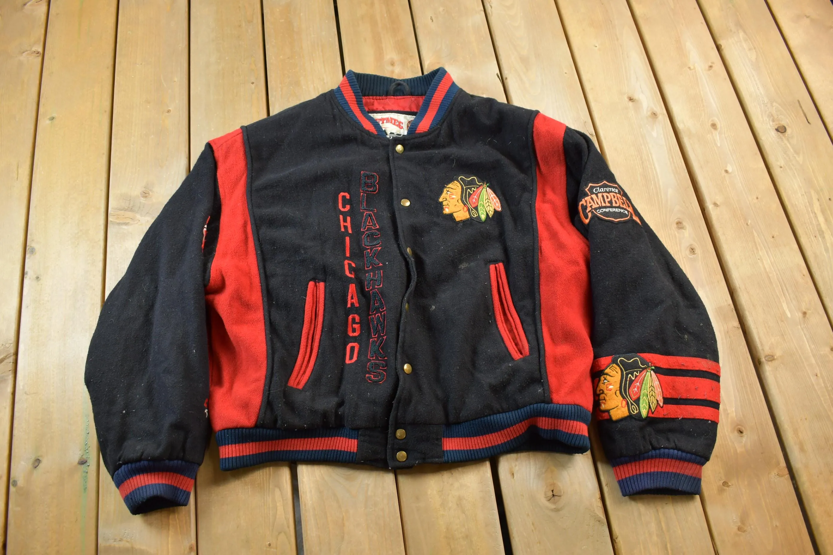 Vintage 1990s NHL Chicago Black Hawks Wool Varsity Jacket