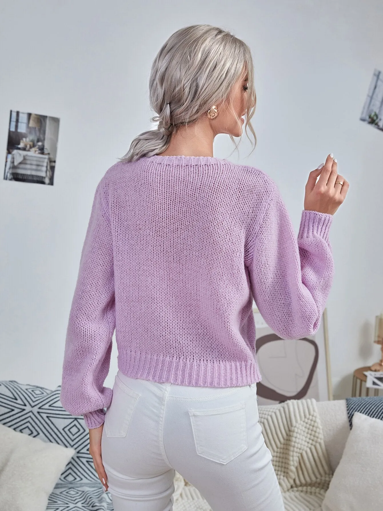 Vintage Lantern Sleeve Knitted Sweater