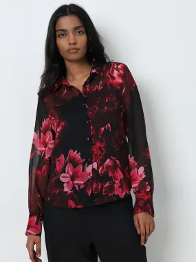 Wardrobe Black Floral Printed Shirt with Camisole