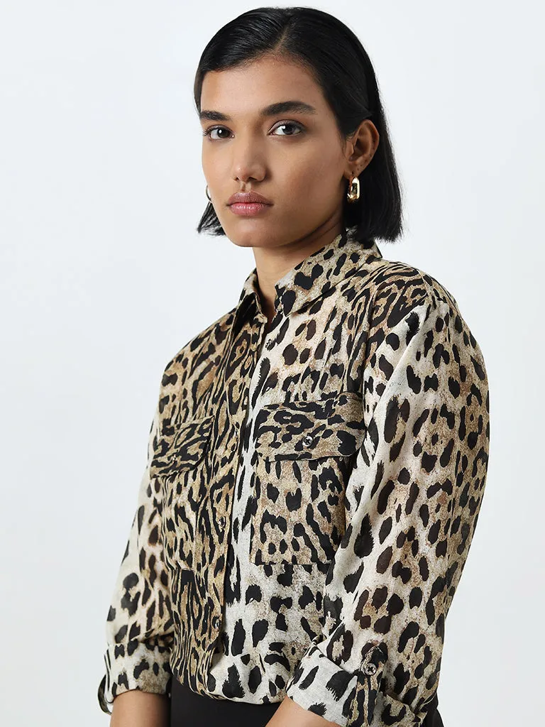 Wardrobe Brown Animal Print Shirt with Camisole