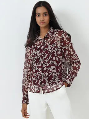 Wardrobe Burgundy Floral Design Shirt with Camisole