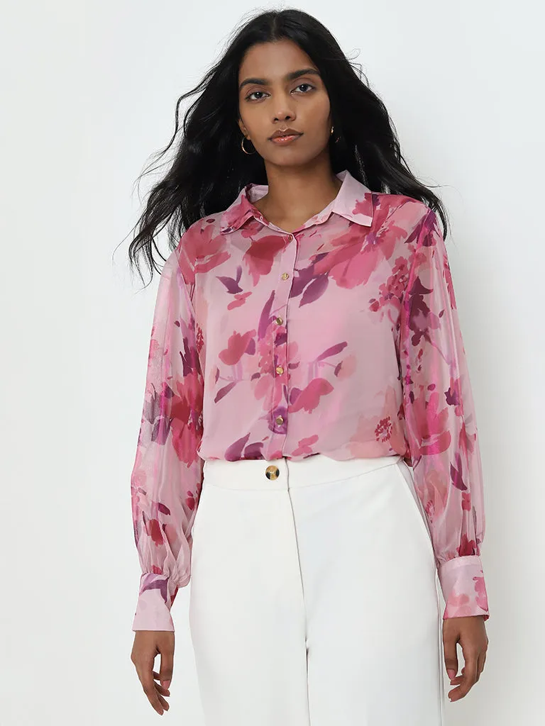 Wardrobe Light Pink Floral Pattern Shirt with Camisole