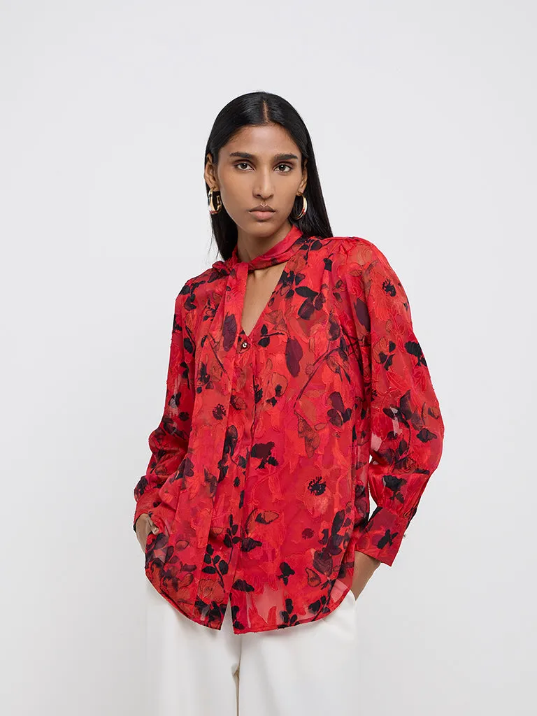 Wardrobe Red Floral Printed Blouse with Camisole