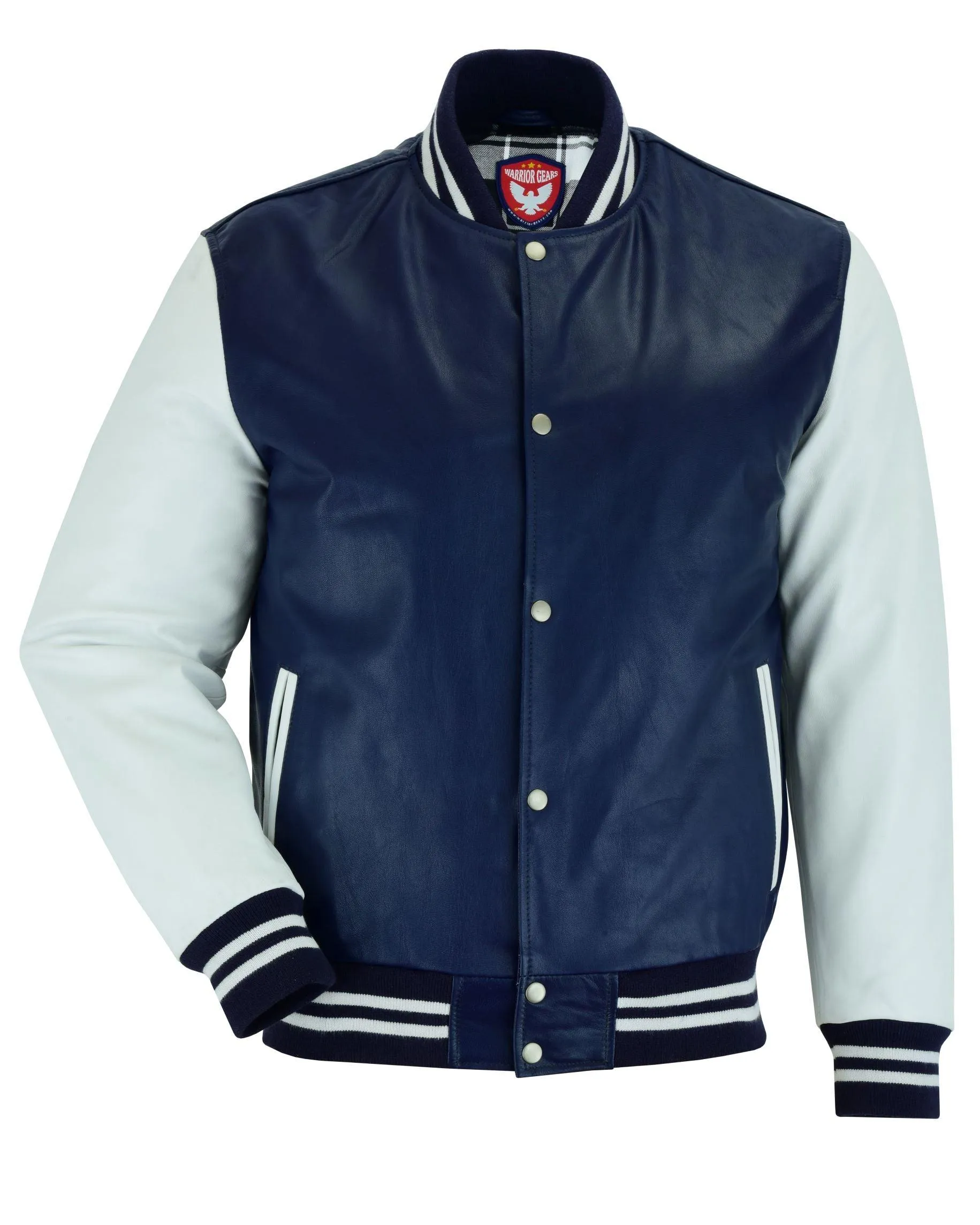 Warrior Gears Classic Hybrid Varsity Jacket for Kids, Toddler Letterman Bomber Jacket for Boys, Unisex Varsity   Jacket Girls, Blue Leather Body & White Leather Sleeves