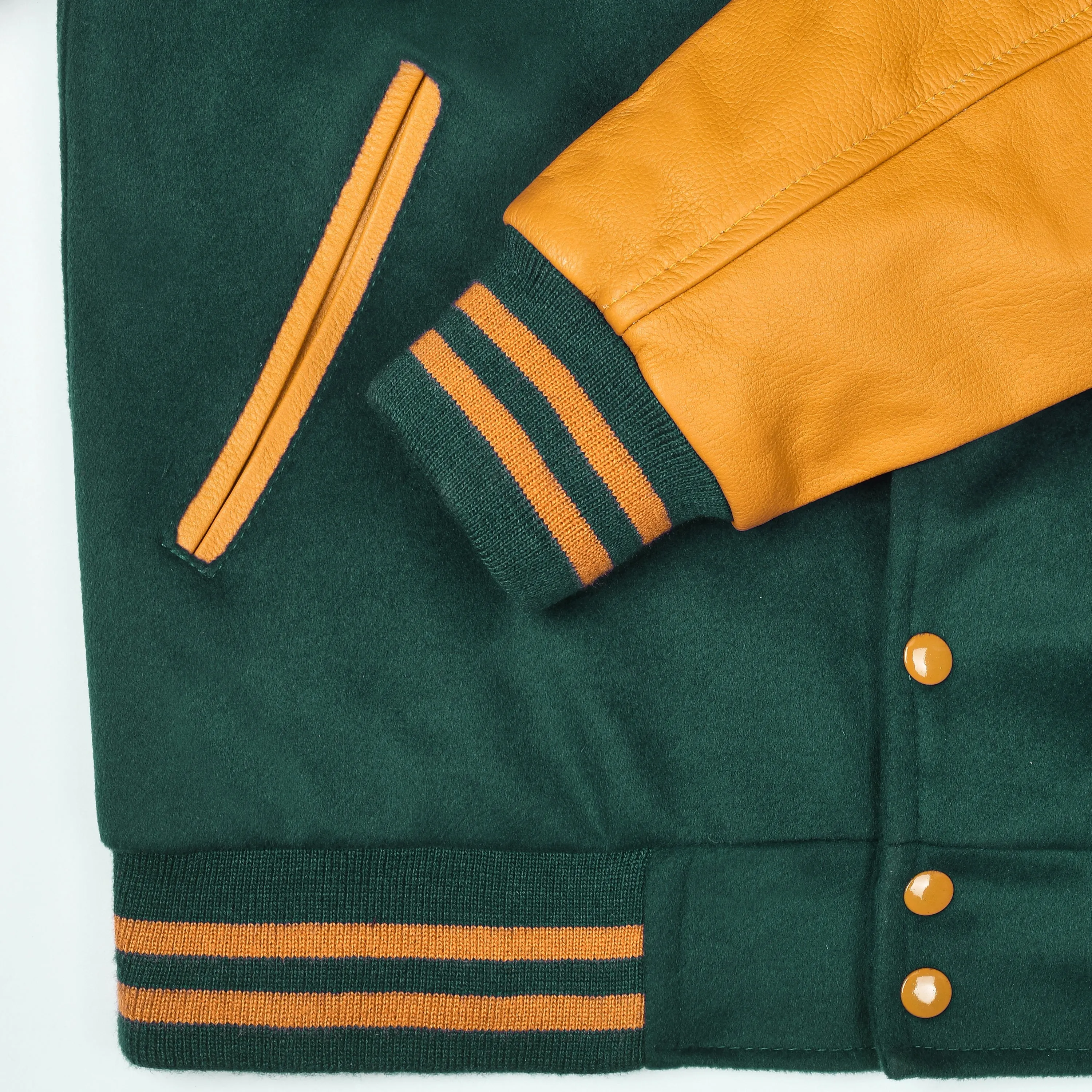 Warrior Gears Classic Hybrid Varsity Jacket for Kids, Toddler Letterman Bomber Jacket for Boys, Unisex Varsity Jacket Girls, Green Pure Wool Body & Goldish Yellow Cowhide Leather Sleeves