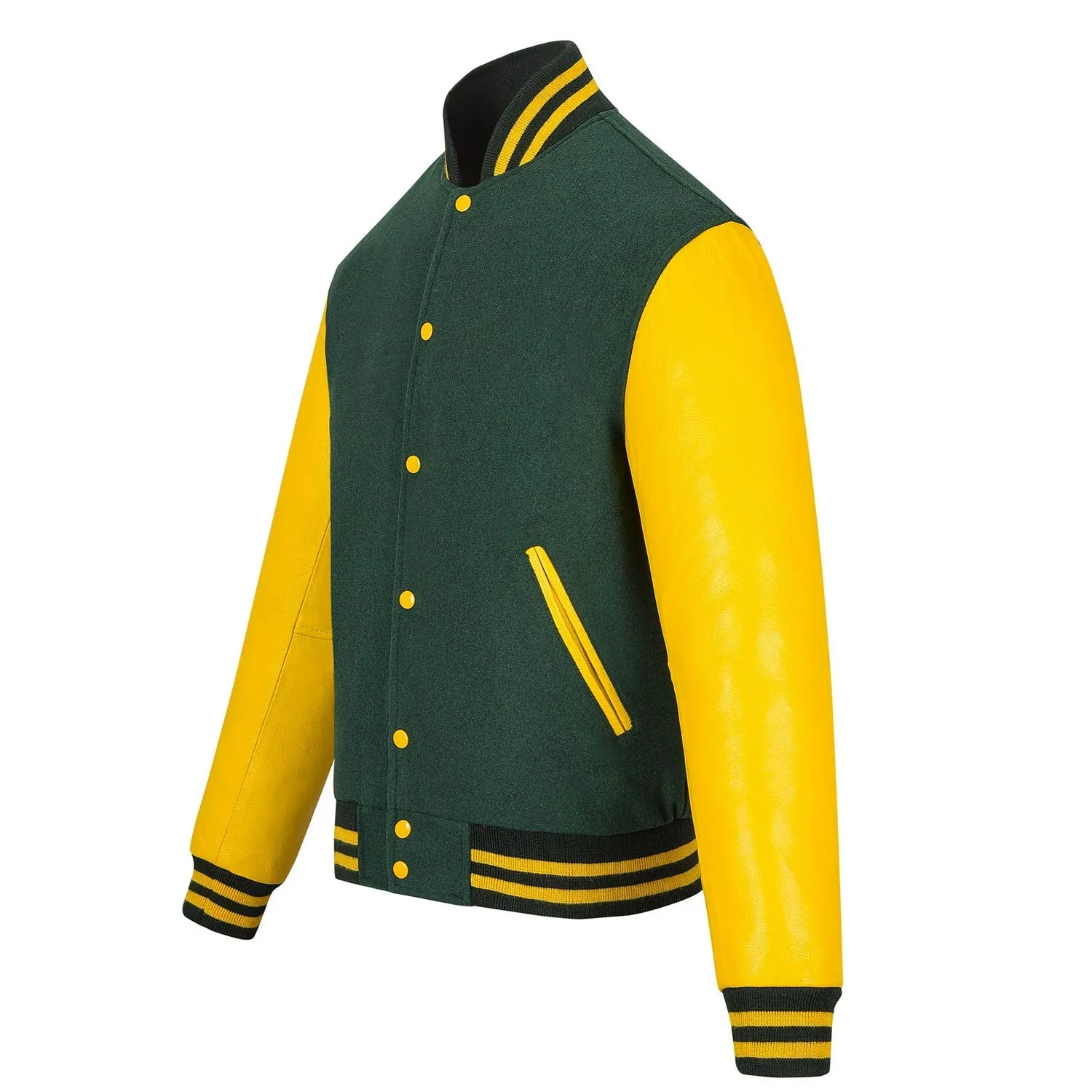 Warrior Gears Classic Hybrid Varsity Jacket for Kids, Toddler Letterman Bomber Jacket for Boys, Unisex Varsity Jacket Girls, Kelly Green Pure Wool Body & Yellow Cowhide Leather Sleeves