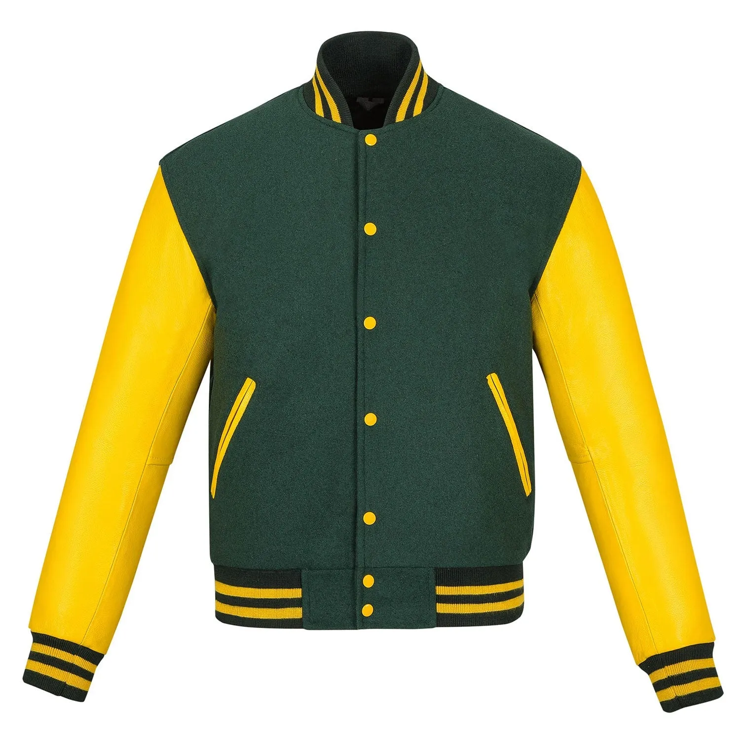 Warrior Gears Classic Hybrid Varsity Jacket for Kids, Toddler Letterman Bomber Jacket for Boys, Unisex Varsity Jacket Girls, Kelly Green Pure Wool Body & Yellow Cowhide Leather Sleeves