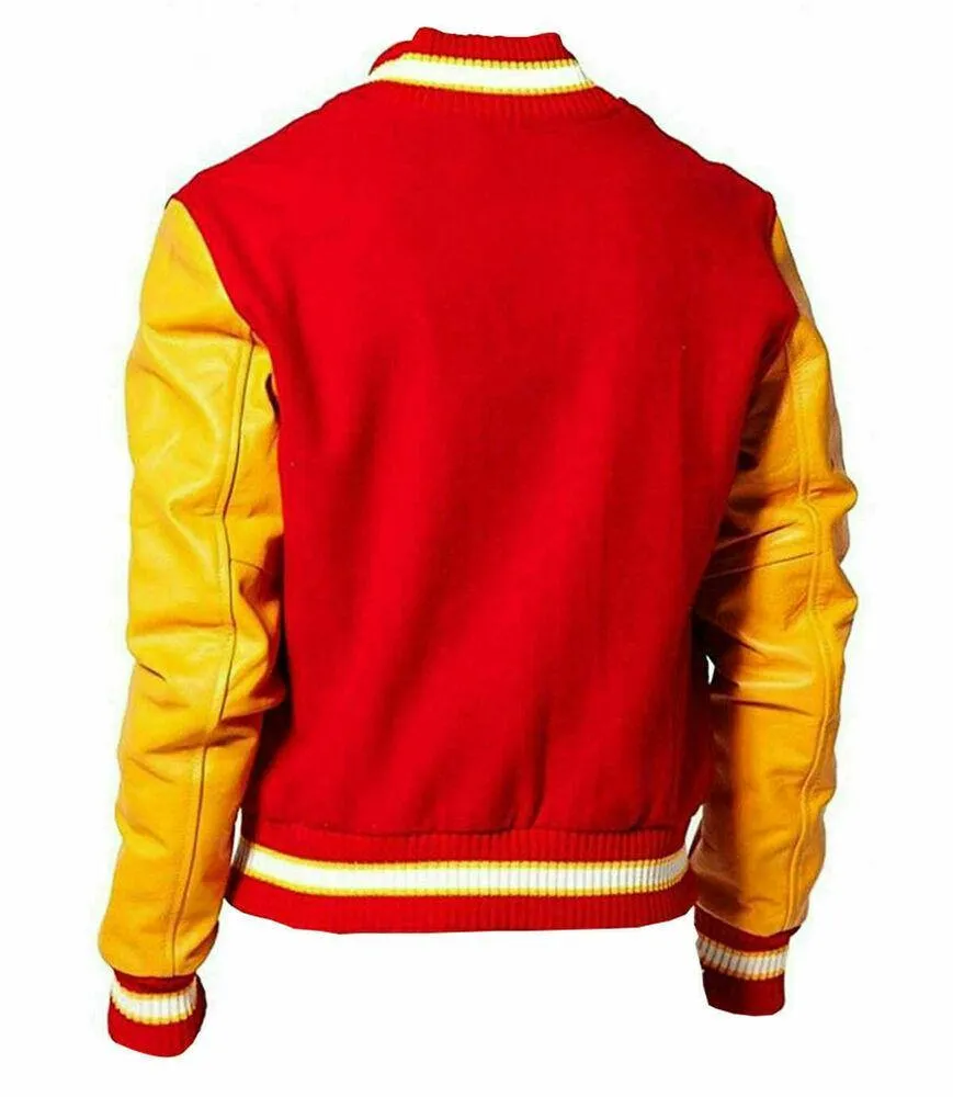 Warrior Gears Classic Hybrid Varsity Jacket for Kids, Toddler Letterman Bomber Jacket for Boys, Unisex Varsity Jacket Girls, M Logo Red Wool Letterman Varsity Yellow Leather Sleeves Jacket