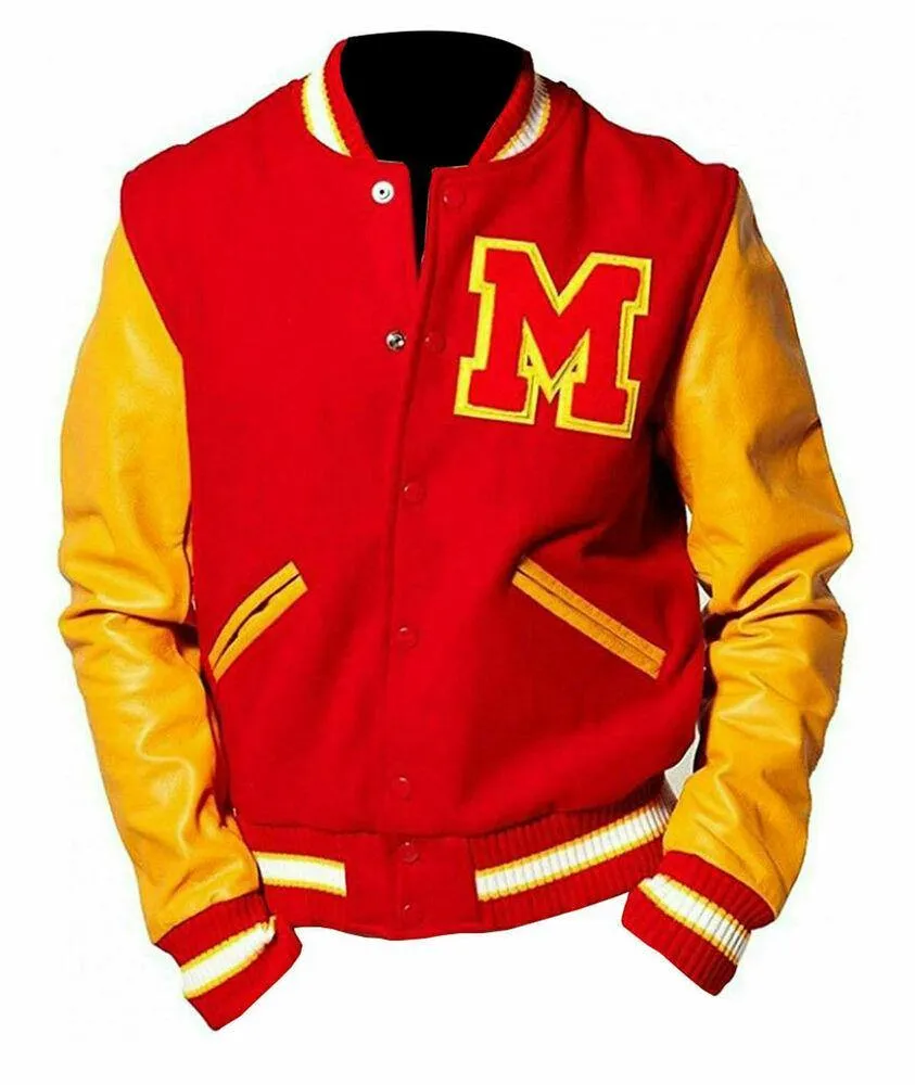 Warrior Gears Classic Hybrid Varsity Jacket for Kids, Toddler Letterman Bomber Jacket for Boys, Unisex Varsity Jacket Girls, M Logo Red Wool Letterman Varsity Yellow Leather Sleeves Jacket