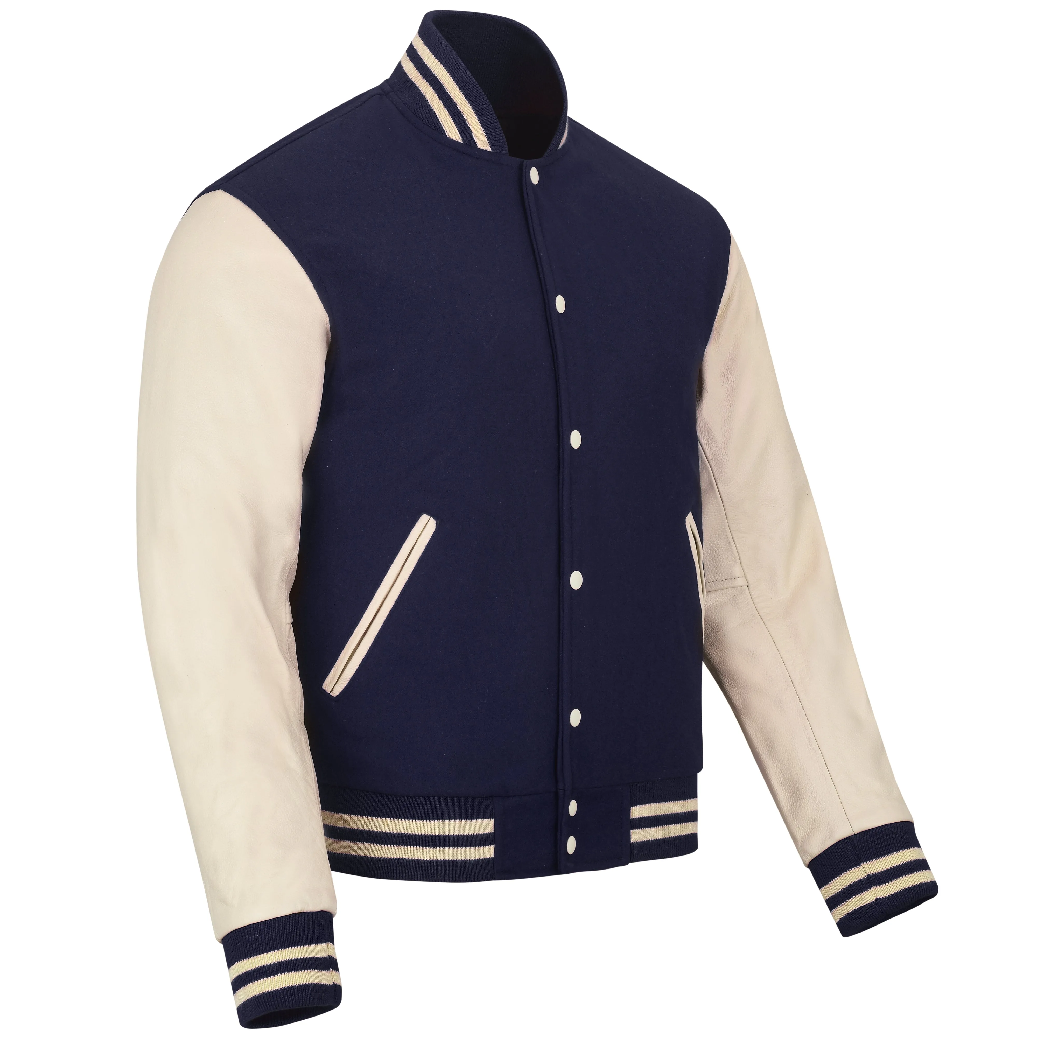 Warrior Gears Classic Hybrid Varsity Jacket for Kids, Toddler Letterman Bomber Jacket for Boys, Unisex Varsity Jacket Girls, Navy Blue Pure Wool Body & Cream Cowhide Leather Sleeves