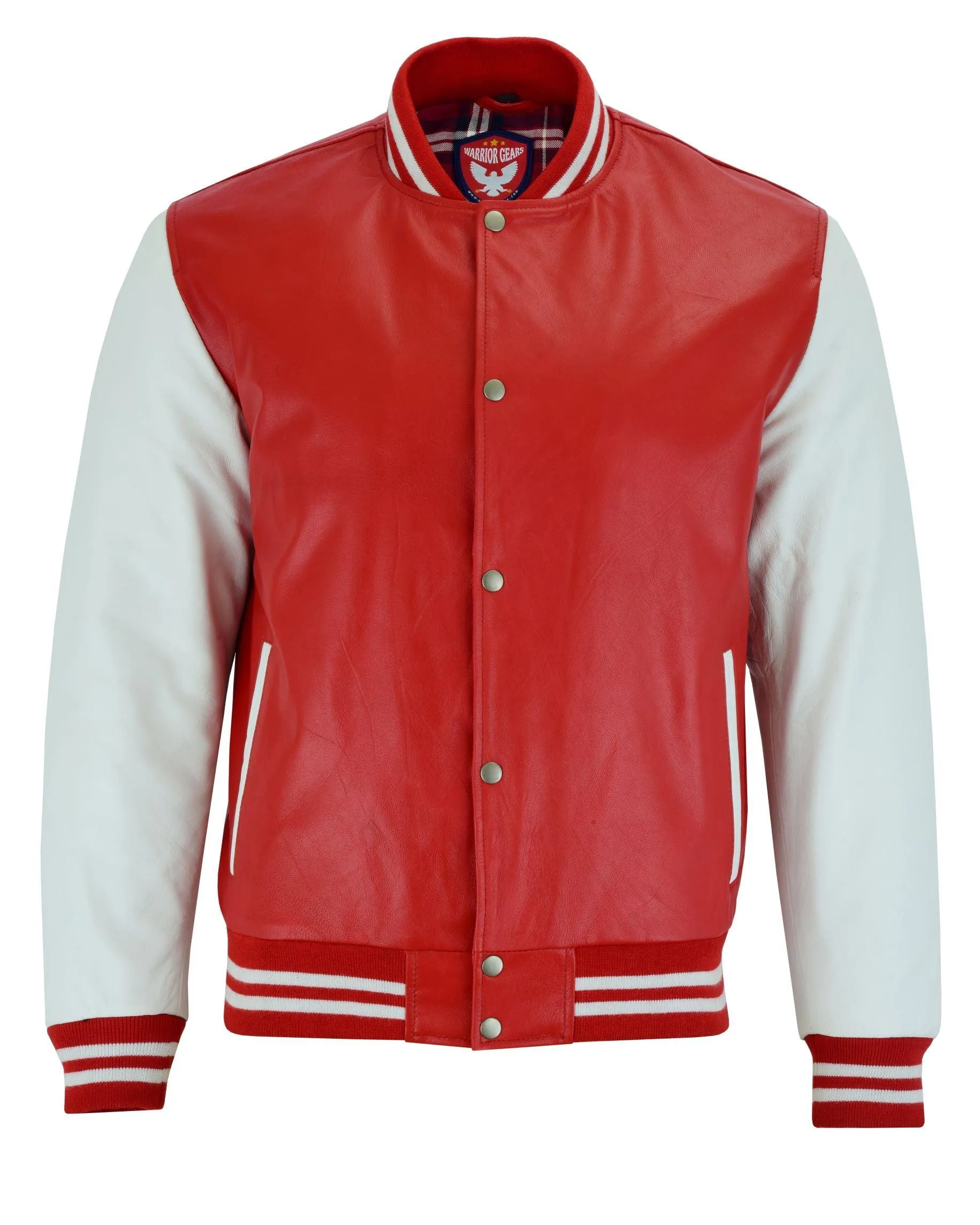 Warrior Gears Classic Hybrid Varsity Jacket for Kids, Toddler Letterman Bomber Jacket for Boys, Unisex Varsity   Jacket Girls, Red Leather Body & White Cowhide Leather Sleeves