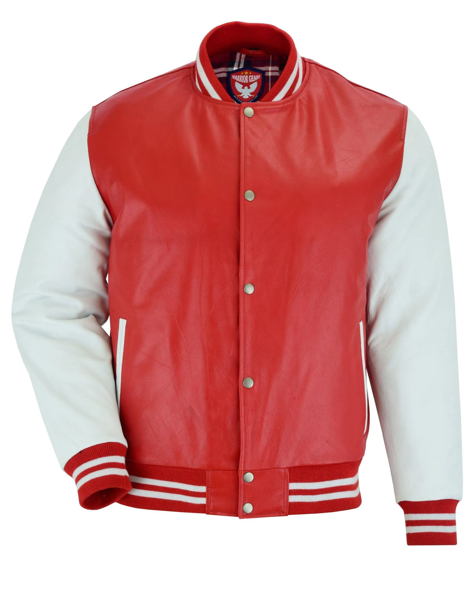 Warrior Gears Classic Hybrid Varsity Jacket for Kids, Toddler Letterman Bomber Jacket for Boys, Unisex Varsity   Jacket Girls, Red Leather Body & White Cowhide Leather Sleeves