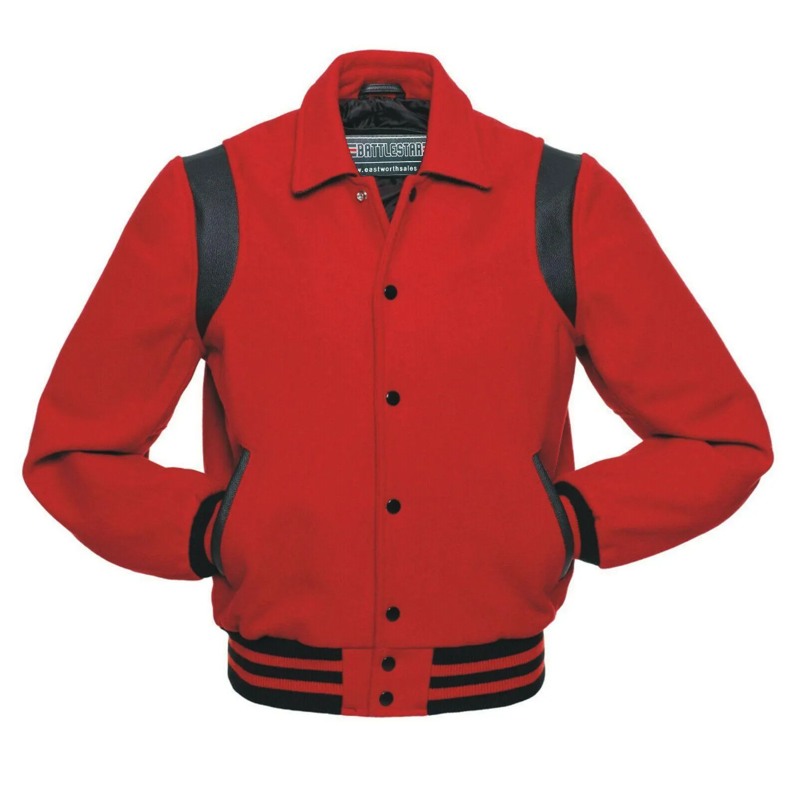 Warrior Gears Classic Hybrid Varsity Jacket for Kids, Toddler Letterman Bomber Jacket for Boys, Unisex Varsity   Jacket Girls, Red Wool Body & Red Sleeves with Collar & Black Trim