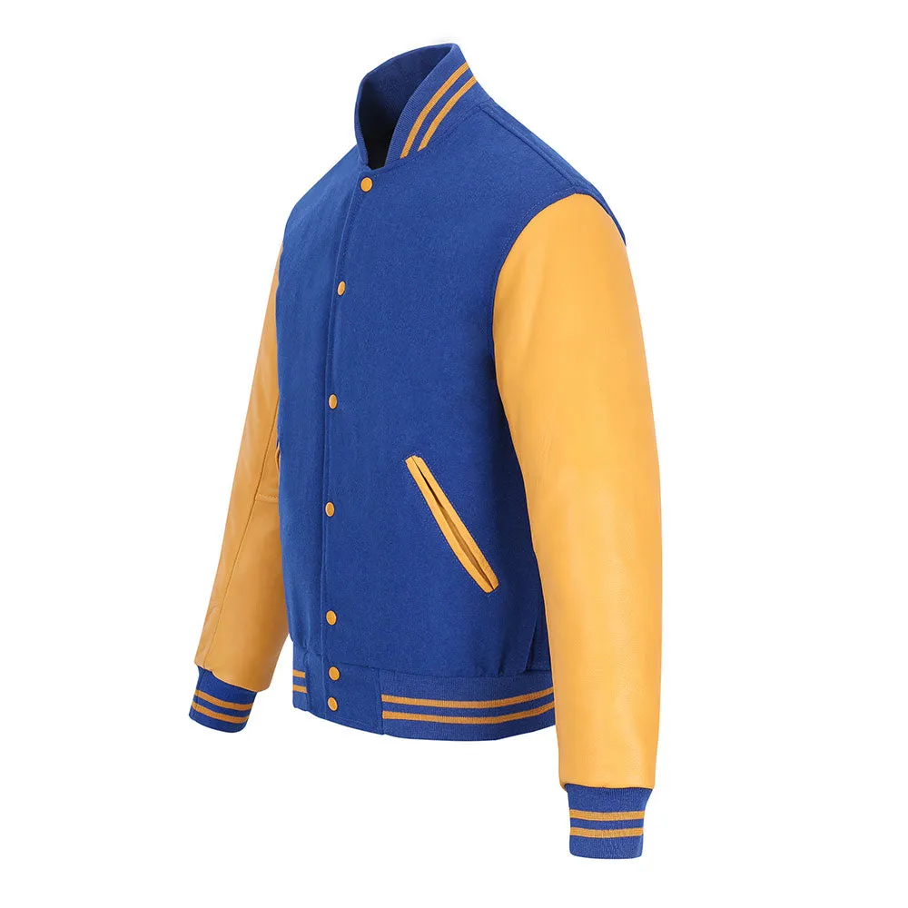 Warrior Gears Classic Hybrid Varsity Jacket for Kids, Toddler Letterman Bomber Jacket for Boys, Unisex Varsity Jacket Girls, Royal Blue Pure Wool Body & Goldish Yellow Cowhide Leather Sleeves