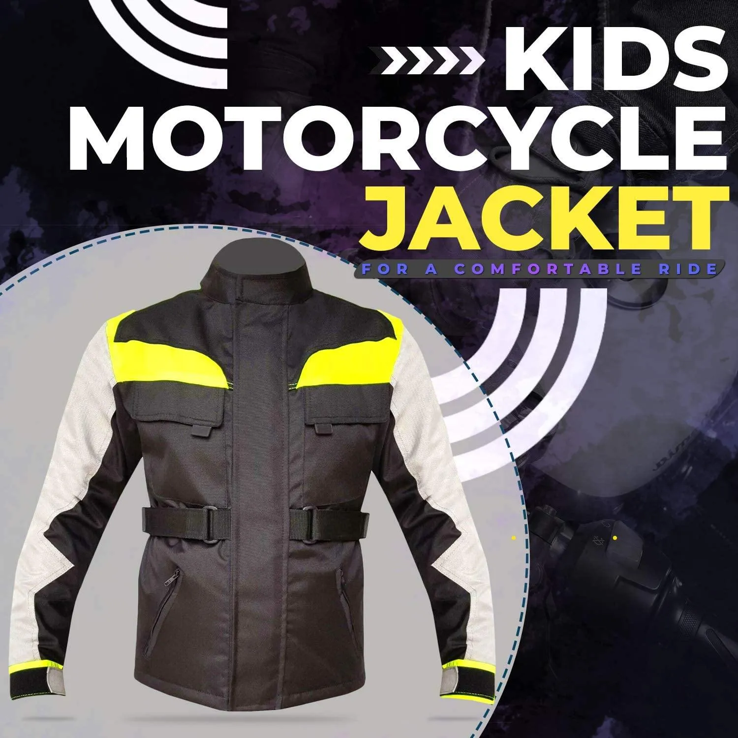 Warrior Gears Kids Motorcycle Jacket, Hi-Vis Textile Motorcycle Jacket for Boys, CE Armoured Boys Biker Jackets, Protective Gear Waterproof Jacket for Kids