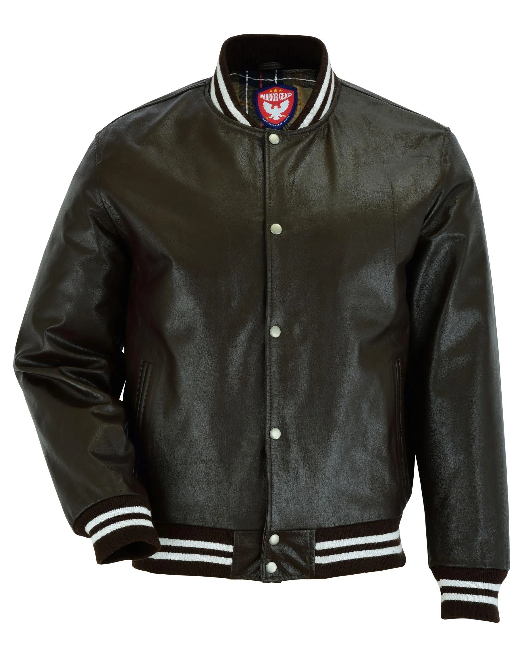 Warrior Gears® Leather Varsity Jacket | Brown Leather Body & Brown Leather Sleeves