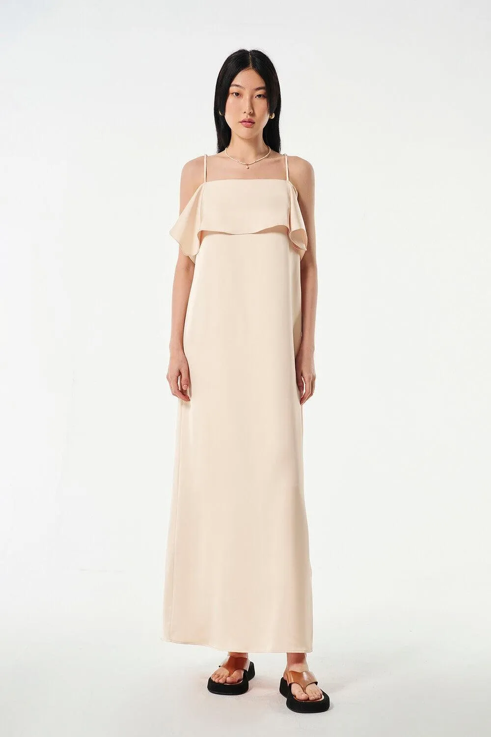 Wavy Straight Camisole Silk Ankle Length Dress