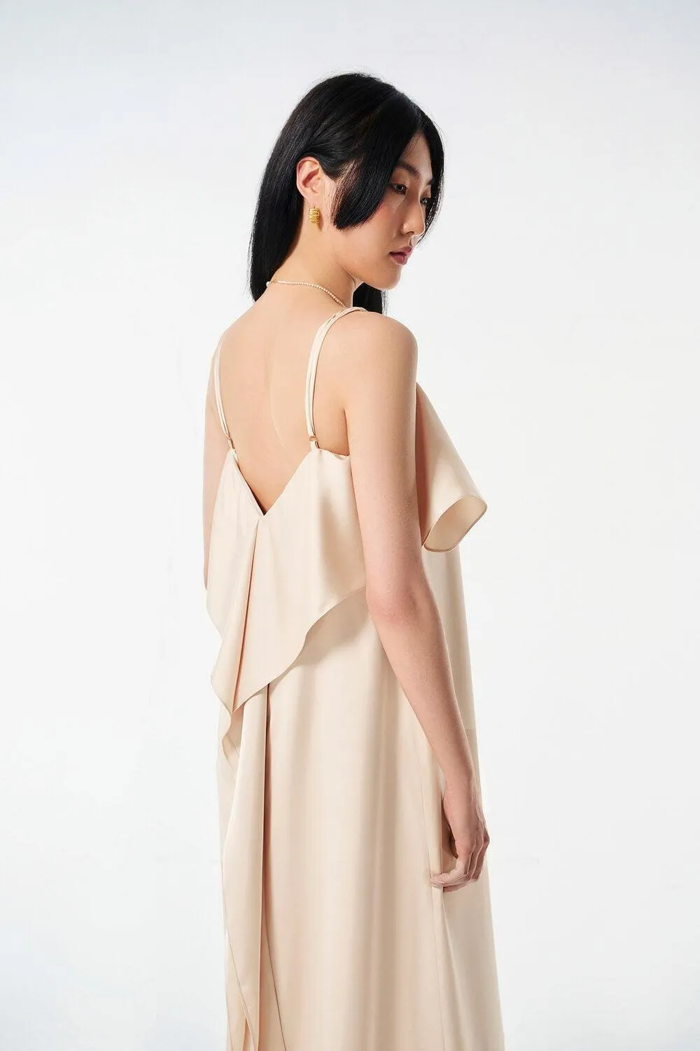 Wavy Straight Camisole Silk Ankle Length Dress