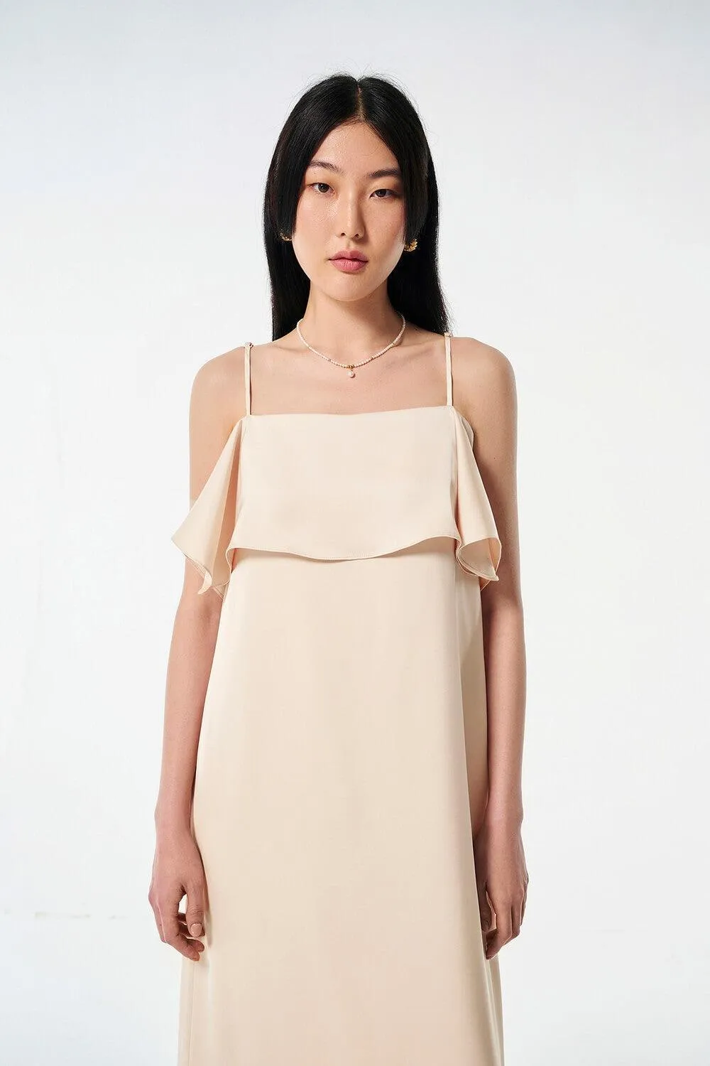 Wavy Straight Camisole Silk Ankle Length Dress