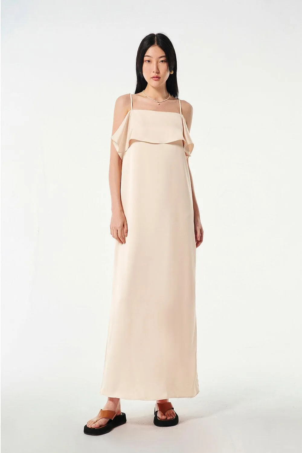 Wavy Straight Camisole Silk Ankle Length Dress