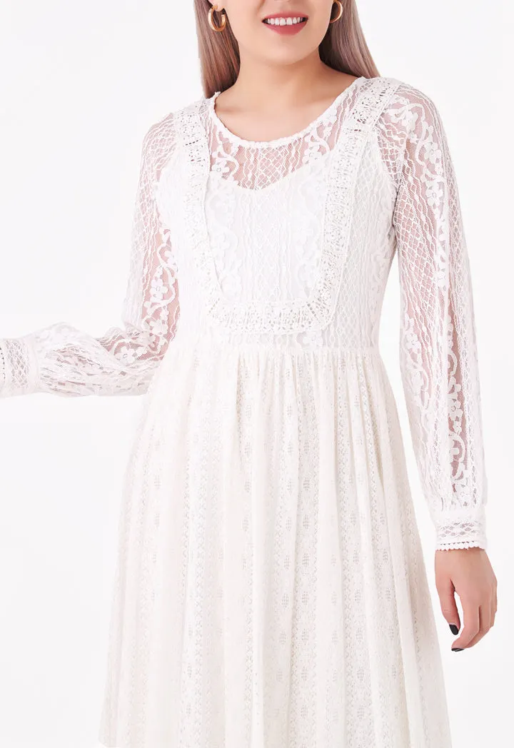 White Maxi Lace A-Line Dress