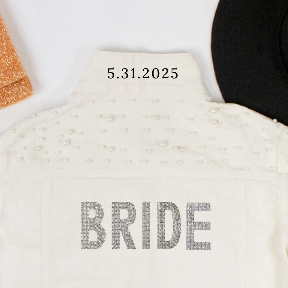 (White Pearl) Bride Rhinestone Patch Denim Jacket