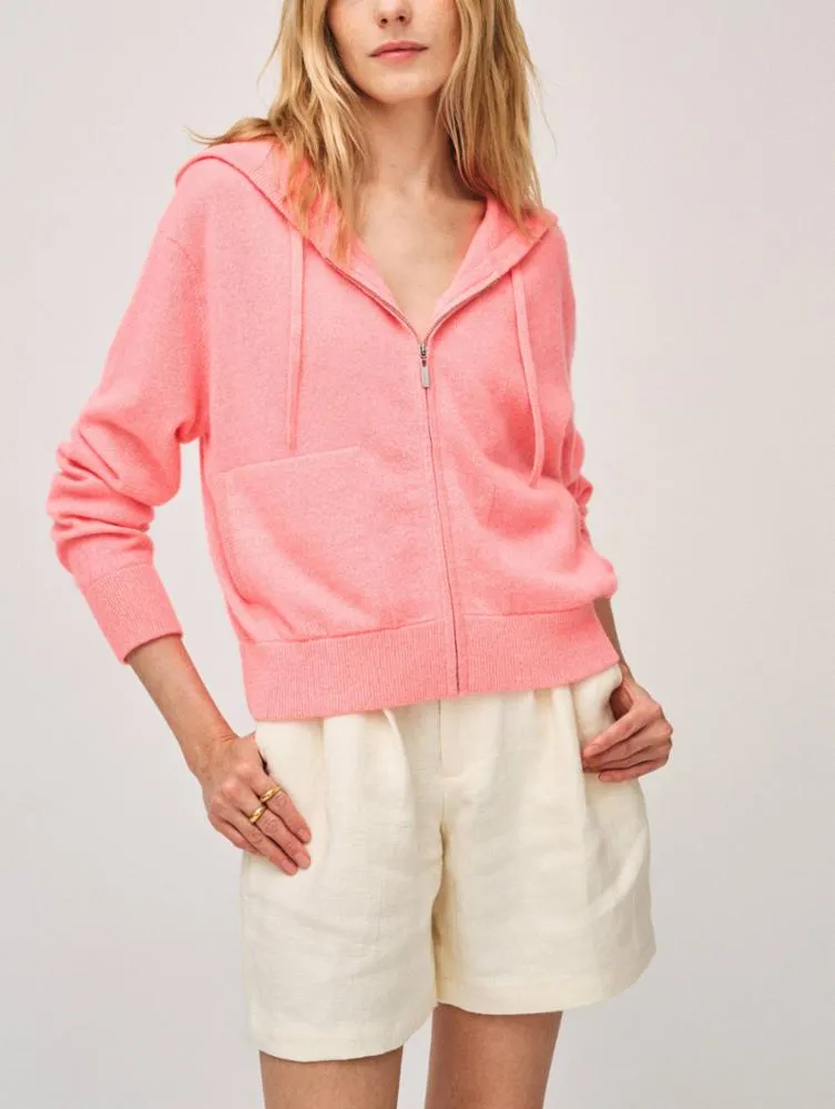 White   Warren - Cashmere Cropped Zip Hoodie in Pink Lemonade