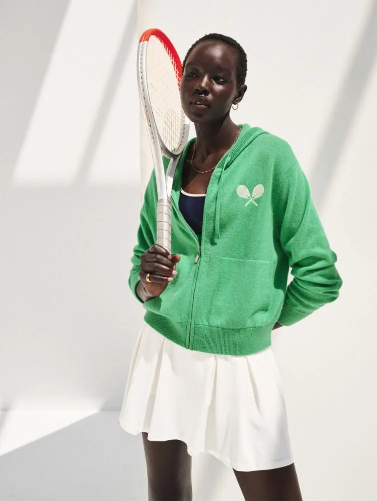 White   Warren - Cashmere Racket Cropped Zip Hoodie in Retro Green