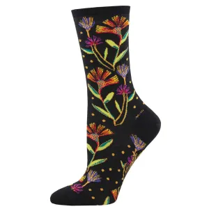 Wildflowers, Laurel Burch (Black) Women’s Crew Socks