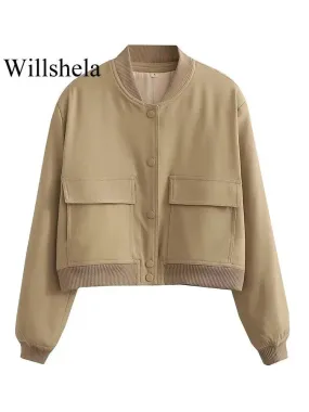 Willshela Women Stylish Bomber Jacket: Trendy V-Neck Winter Coat - Chic Design for Versatile Looks