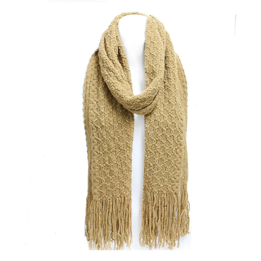 Winter Honeycomb Rectangle Scarf with Fringe