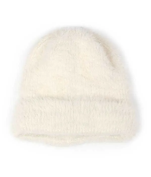 Winter White-knit fleece lined cuff beanie