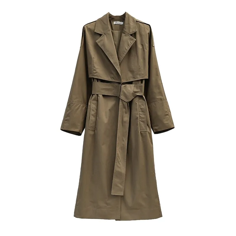 Wjczt Brand new Fashion 2022 Fall /Autumn Casual Simple Classic Long Trench coat with belt Chic Female windbreaker