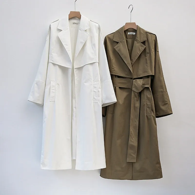 Wjczt Brand new Fashion 2022 Fall /Autumn Casual Simple Classic Long Trench coat with belt Chic Female windbreaker