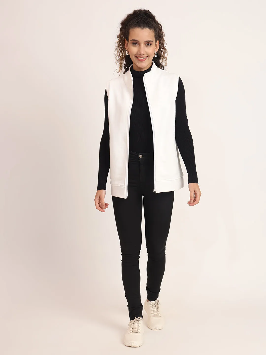 Women Mock Collar Solid Cotton Casual Bomber Jacket