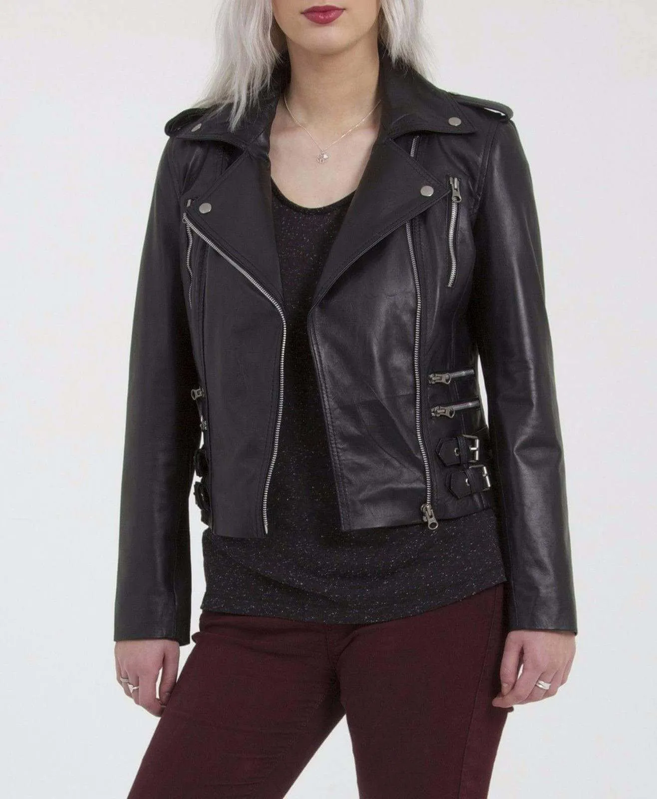 Women's Black Genuine Lambskin Leather Jacket Slim Fit Biker Coat