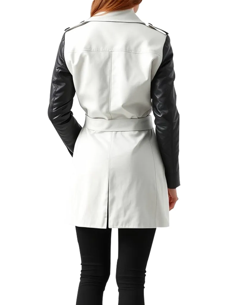 Women's Contrast Sleeve Belted Misty Trench Coat