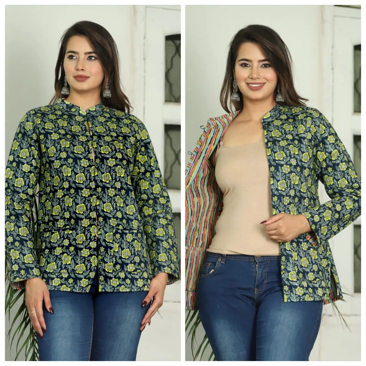 Women's Cotton Quilted Reversible Floral Jacket – Stylish & Comfortable